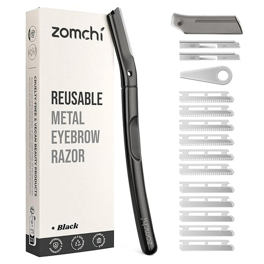 ZOMCHI Razors & Blades – ZOMCHI Dermaplaning Tool for Face with 11 Refill Blades, Dermaplane Razor for Women and Men, Face Razor with Precision Silicone Cover, Eyebrow Razor, Facial Razor, Reusable Metal Handle - Matte Black
