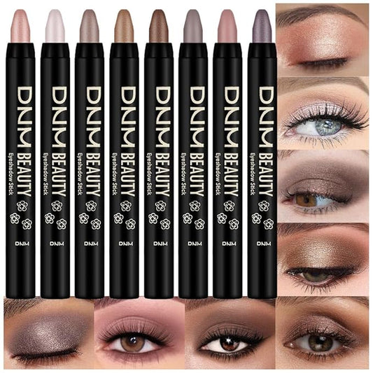 evpct Eyeshadow – 8Pcs Cream Eye Shadow Brightener Stick Makeup Set, Champagne Pearl Taupe Bronze Cocoa Stone Putty Smoky Amethyst Shimmer Matte Eyeshadow Eyeliner Pencil Applicator Stick Palette Makeup for Older Women