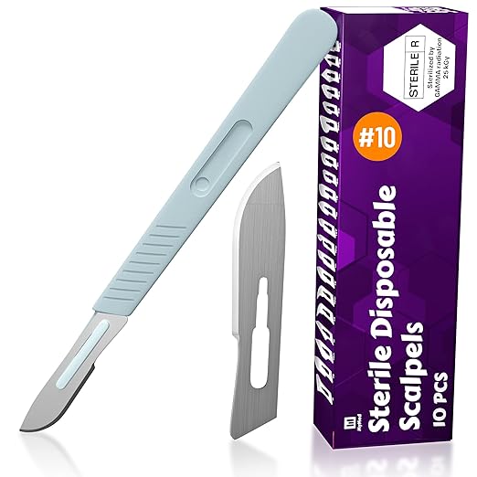 MyMed Lab Knives & Scalpels – Disposable Scalpels| #10 Sharp Carbon-Steel Blades | Sterile Individual Pouches| for Dermaplaining, Podiatry, Crafts & More