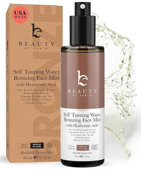 BeautybyEarth Facial Self Tanners – Bronzing Face Tanner Spray Mist, Sunless Face Tanning Water, USA Made with Natural & Organic Ingredients