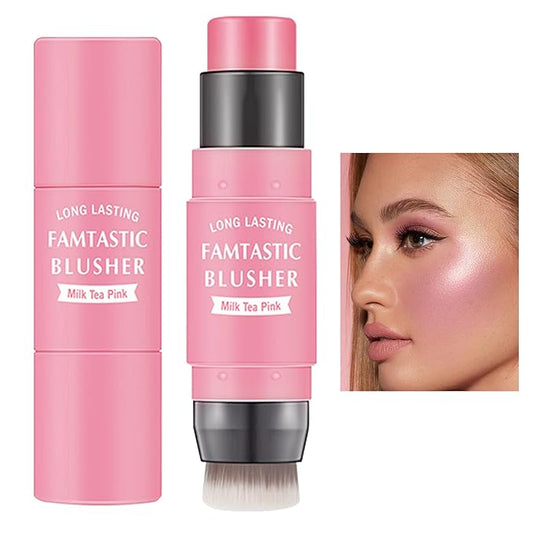 LZYLLS Blush – Cream Blush Stick with Brush,Waterproof Multi Cream Makeup Stick,Lightweight,Long-lasting,2 in 1 Multi Blush for Cheeks & Lip Tint & Eyeshadow Makeup(#01 Milk Tea Pink)