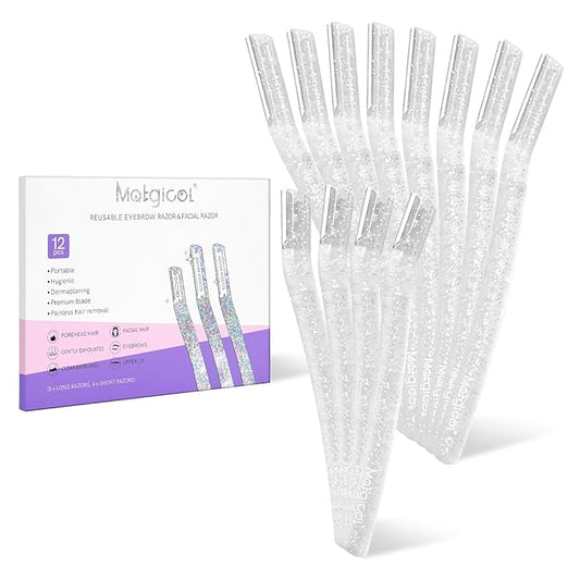 MATGICOL Eyebrow Trimmers – Women’s Dermaplane Razor for Face & Eyebrow - Anti-Cutting Japanese Blades for Eyebrow and Facial Hair Removal, Achieve Silky Skin and Perfect Brows (Transparent, 12 Count)