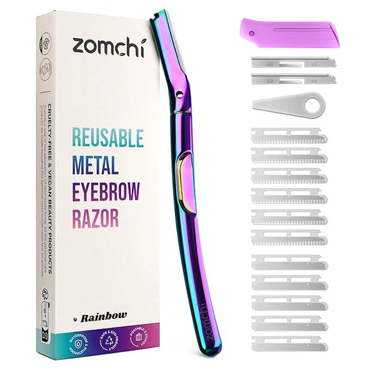 ZOMCHI Cartridge Razors – ZOMCHI Dermaplane Razor for Women Face, Premium Facial Razor & Eyebrow Razor, Dermaplaning Tool with Metal Handle, Removes Peach Fuzz, Exfoliates Skin, 11 Blades (Rainbow)