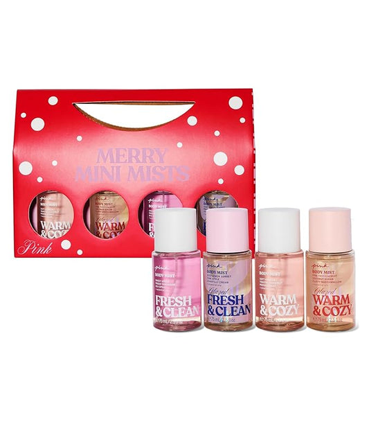 VictoriasSecret Sets – Victoria's Secret PINK 4 Piece Merry Mini Mists Gift Set: Warm & Cozy and Fresh & Clean, Assorted Scents
