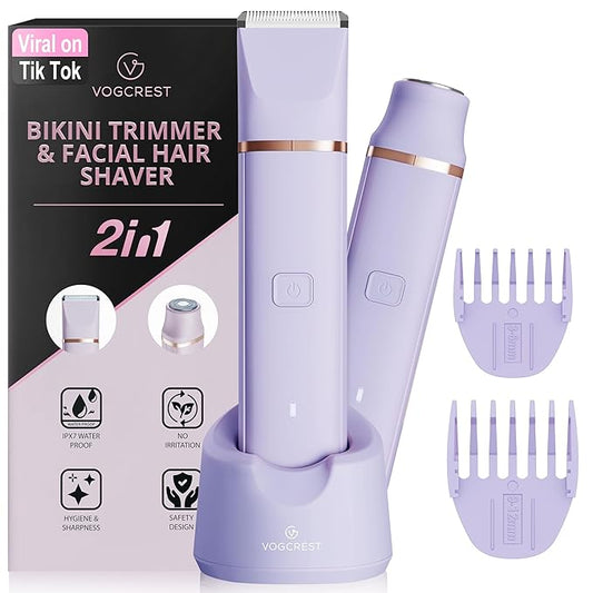 VGVOGCREST Bikini Trimmers – Electric Bikini Trimmer: 2 in1 Body Facial Hair Remover - Painless Pubic Hair Shaver (Purple)