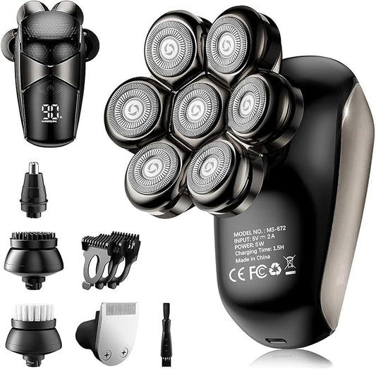 SHPAVVER Rotary Shavers – Head Shavers for Bald Men: 5-in-1 Electric Razor - IPX7 Waterproof Shaving Grooming Kit for Balder - LED Display & Precision Blades