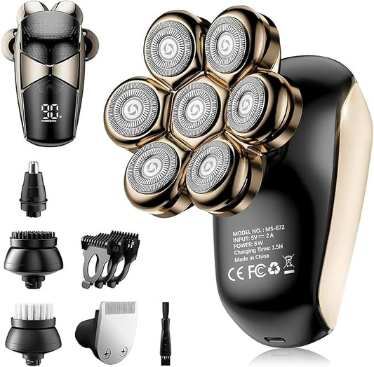 SHPAVVER Rotary Shavers – Head Shavers for Bald Men: 5-in-1 Electric Razor - IPX7 Waterproof Shaving Grooming Kit for Balder - Turbo Speed & Precision Blades