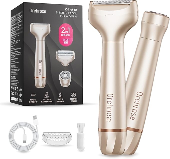 Orchrose Foil Shavers – Electric Razor for Women Body: Electric Shaver Rechargeable for Face - Painless Hair Trimming for Bikini Legs Underarms - OC-A12