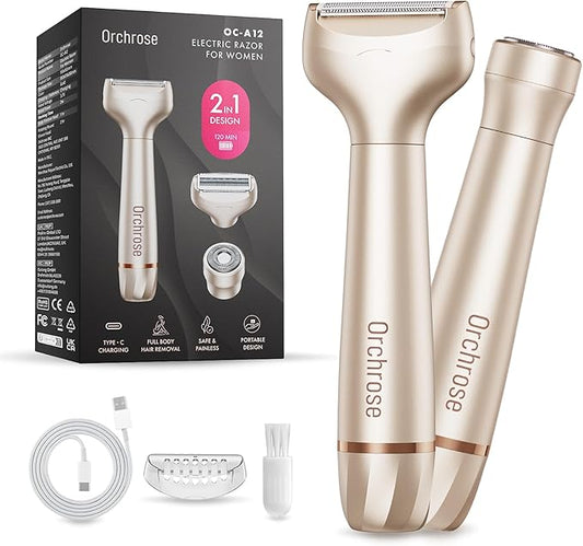Orchrose Foil Shavers – Electric Razor for Women Body: Electric Shaver Rechargeable for Face - Painless Hair Trimming for Bikini Legs Underarms - OC-A12