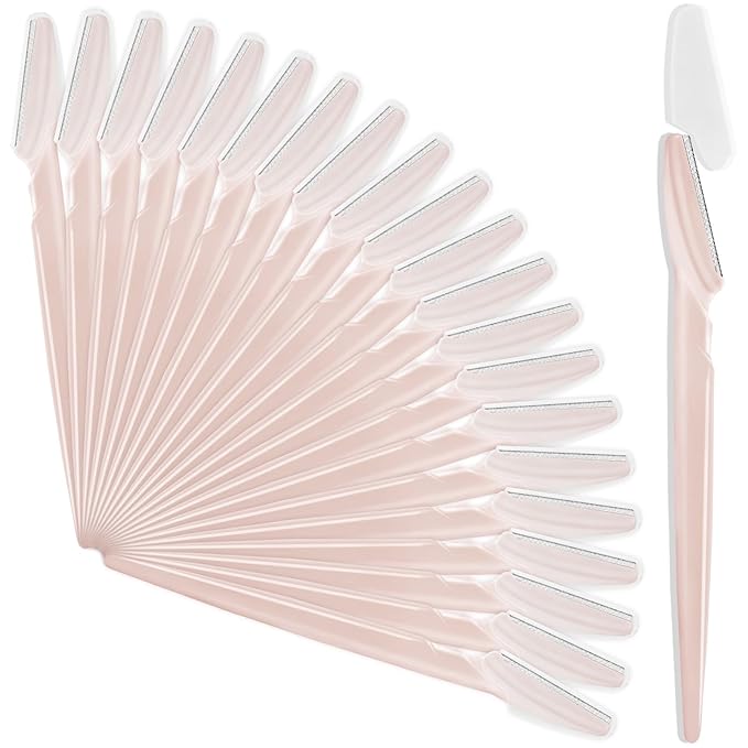 HFATMOS Disposable Razors – 21 Pcs Eyebrow Razors, Face Razors Multipurpose, Exfoliating Dermaplaning Tools, Eyebrow Trimmers Shaver with Safety Cover, Facial Hair Removal for Women Men Body Use (Light pink)