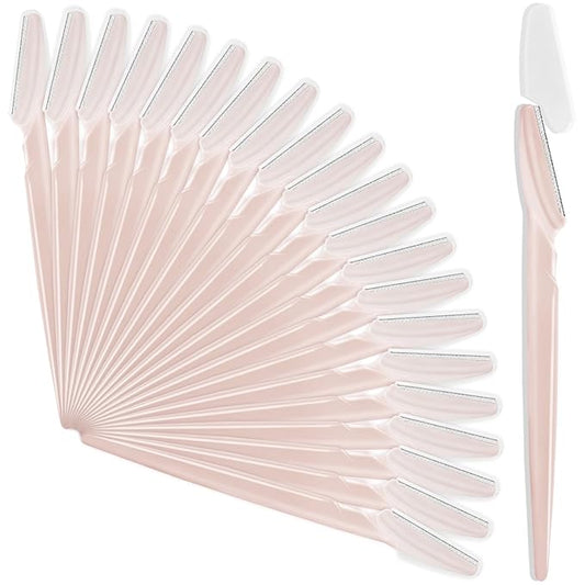 HFATMOS Disposable Razors – 21 Pcs Eyebrow Razors, Face Razors Multipurpose, Exfoliating Dermaplaning Tools, Eyebrow Trimmers Shaver with Safety Cover, Facial Hair Removal for Women Men Body Use (Light pink)