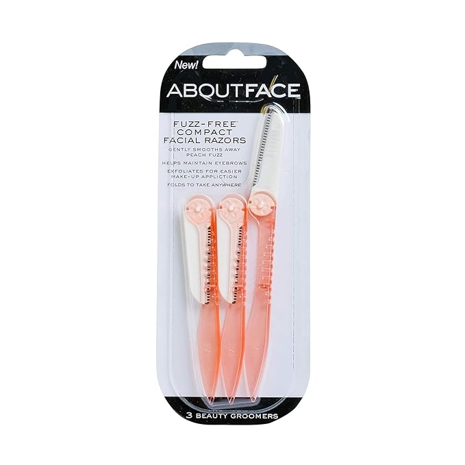 About+Face+ Disposable Razors – About Face Fuzz-Free Compact Facial Razors for Shaving & Exfoliating - Includes 3 Beauty Groomers - For Face, Lips & Eyebrows