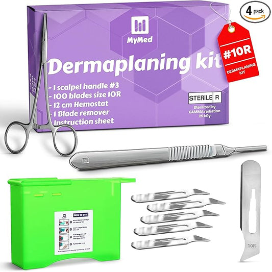 MyMed Lab Knives & Scalpels – 10R Blades Dermaplaning Kit Containing 10r Blades Scalpels Pack of 100 with Scalpel Handle #3 + 10R Scalpel Blade Remover Box + Hemostat by Mymed