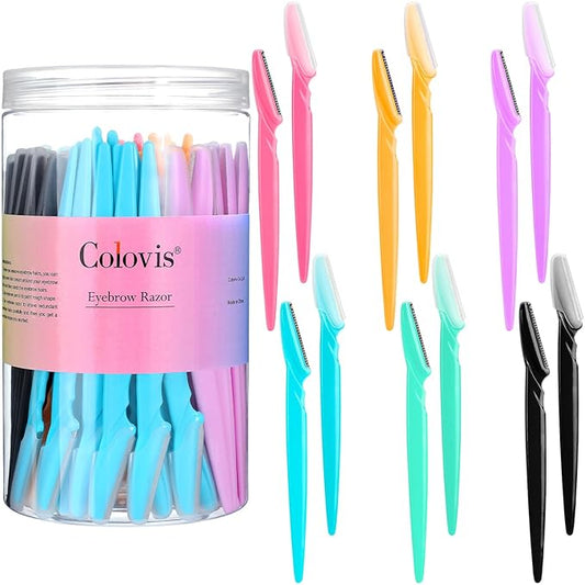 Colovis Disposable Razors – Eyebrow Razor for Women, 110 Dermaplaning Tool Face Shavers for Women Multipurpose Face Hair eyebrow Trimmer boby Hair Removal for Men with Protective Cover, 6 Colors