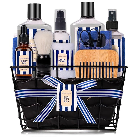 Ariosemonde Sets & Kits – Valentines Day Gifts for Men, Bath and Body Gift Sets for Men with 10 Pcs Cedar & Bergamot Spa Gifts for Men, Bath Sets Includes Shower Gel, Bubble Bath, Body Mist