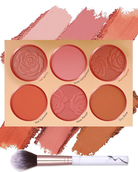 LYSdefeu Blush – Matte Face Blush Palette with Brush-6 Color High Pigment Silky Mineral Blendable Blusher Contour Powder for Cheeks,Longlasting Facial Beauty Cosmetic,Mother's Day Makeup Gift for Women Girl-Set 02