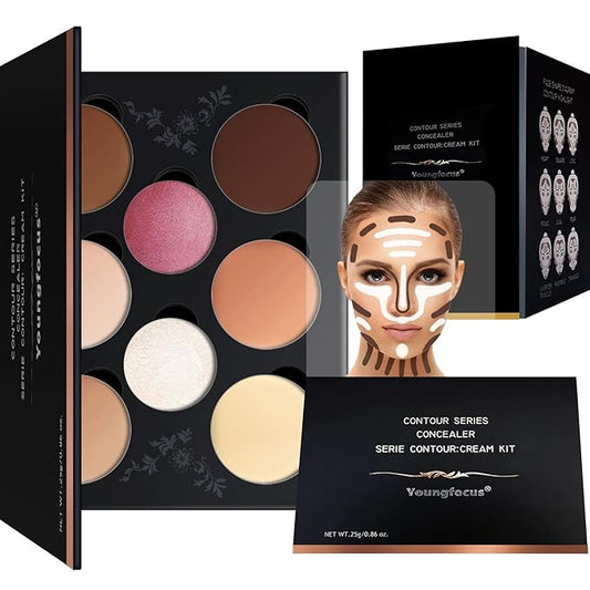 youngfocus Blush – Youngfocus Cosmetics Cream Contour Best 8 Colors Contouring Foundation - Highlighting Makeup Kit/Concealer Palette - Vegan, Cruelty Free and Hypoallergenic - Instruction Manual（Face Blushes）