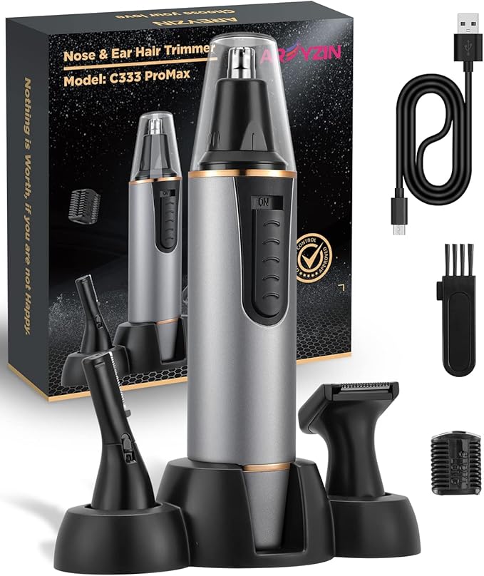 AREYZIN Nose & Ear Hair Trimmers – AREYZIN Nose Hair Trimmer for Men 2024 Professional Painless Rechargeable Nose Trimmer for Men and Women, Eyebrow Facial Hair Trimmer, Powerful Motor, IPX7 Waterproof, Dual Edge Blades