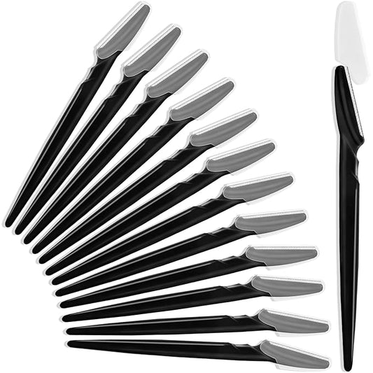HFATMOS Disposable Razors – 12 Pcs Eyebrow Razors, Face Razors Multipurpose, Exfoliating Dermaplaning Tools, Eyebrow Trimmers Shaver with Safety Cover, Facial Hair Removal for Women Men Body Use (Black)