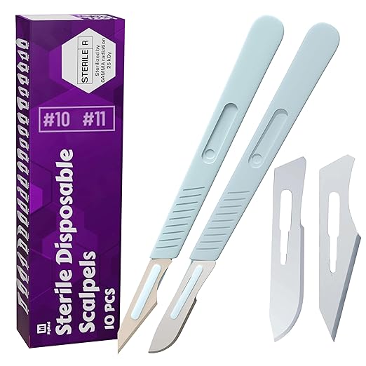 MyMed Lab Knives & Scalpels – Disposable Scalpel #10 and #11 Scalpel Blades, Pack of 10 Dermaplaning Blades w