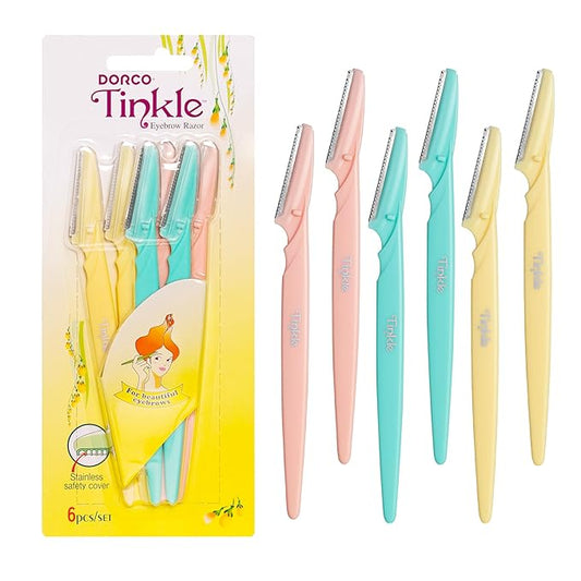 Tinkle Disposable Razors – Tinkle Dermaplaning Tool 6ct, Dermaplane Razor for Women, Safe and Easy Peach Fuzz Remover, Eyebrow Trimmer with Protective Cover