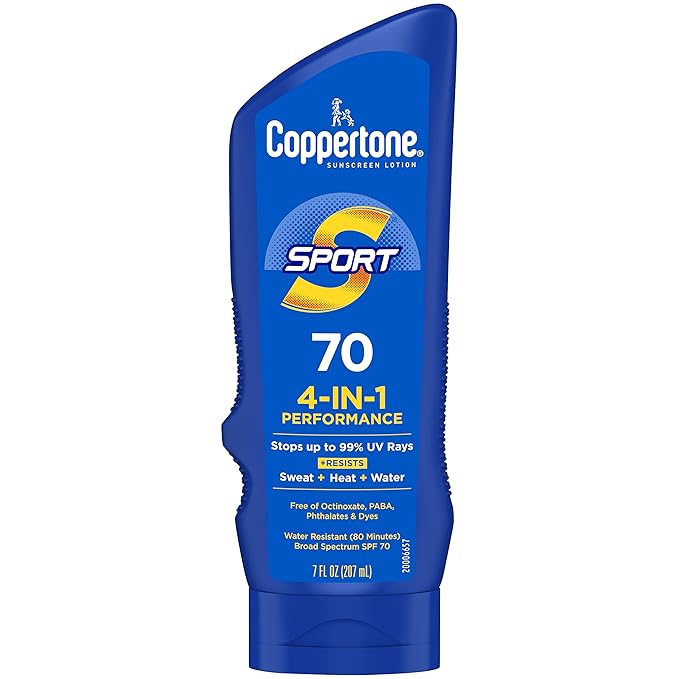 Coppertone SPORT Sunscreen SPF 70 Lotion, Water Resistant Sunscreen, Body Sunscreen Lotion, 7 Fl Oz (Pack of 12)