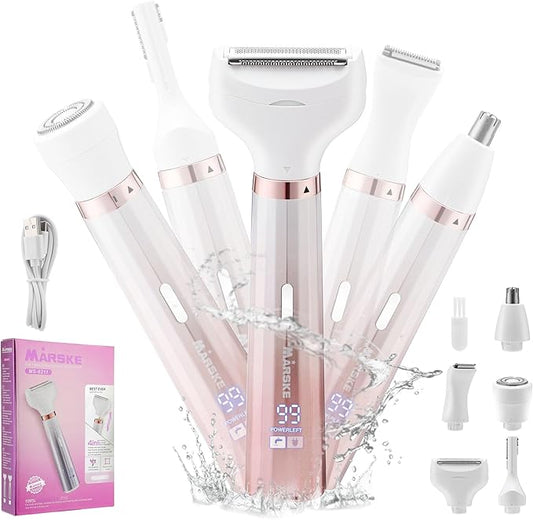 glowtalebaeuty Bikini Trimmers – Electric Razors for Women, 5 in 1 Bikini Trimmer for Women, Wet/Dry Electric Shaver, Painless Womens Razor Shavers, Facial Hair Removal for Face Nose Eyebrow Arms Armpit Legs Pubic Area