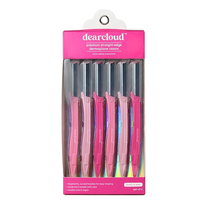 dearcloud Disposable Razors – Pretty in Pink Straight-Edge Dermaplane Razors – Set of 6 – Flawless Facial Hair Remover, Dermaplane Razor for Women Face & Exfoliation Tool (Pretty in Pink)