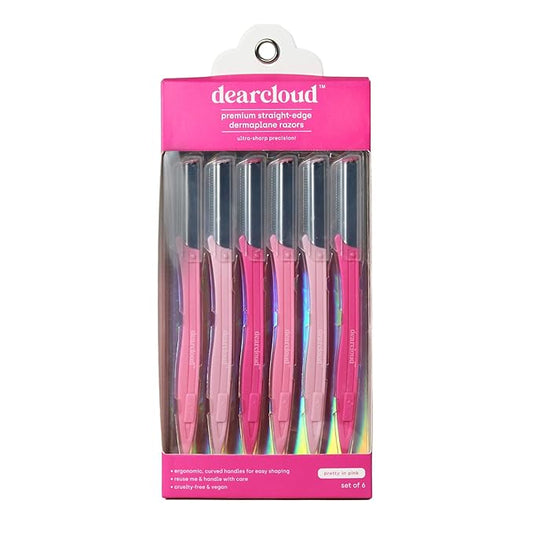 dearcloud Disposable Razors – Pretty in Pink Straight-Edge Dermaplane Razors – Set of 6 – Flawless Facial Hair Remover, Dermaplane Razor for Women Face & Exfoliation Tool (Pretty in Pink)