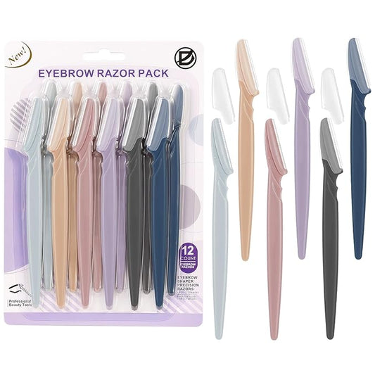 D Disposable Razors – D 12 PCS Eyebrow Razor,Dermaplane Razor,Face Razors for Women,Dermaplaning Tool for Face,3 Colors Facial Hair Shavers with Precision Cover,Facial Hair Remover for Women,Eyebrow Trimmers for Men(Gray)