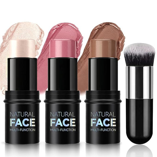 NewBang Blush – 3 Pcs Cream Blush Contour Highlighter Stick for Cheeks Eyes Lips Lightweight Dewy Finish Blush Stick Waterproof Long Lasting Contour Stick Trio Wand Face Makeup Set for Girls and Women (2+5+6)