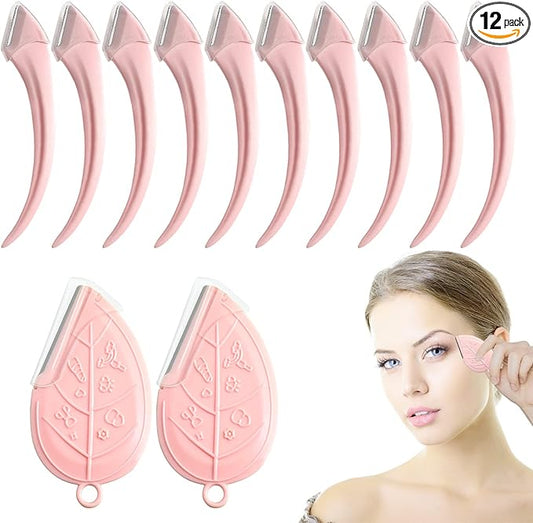 ONEUPIN Eyebrow Trimmers – ONEUPIN 12PCS Eyebrow Trimmer Set Stainless Steel Leaves Curved Eyebrow Razor Trimmer Facial Shaver Razor Brow Shaper Suitable for Any Skin Type Hair Removal Accessories for Men Women（Pink）