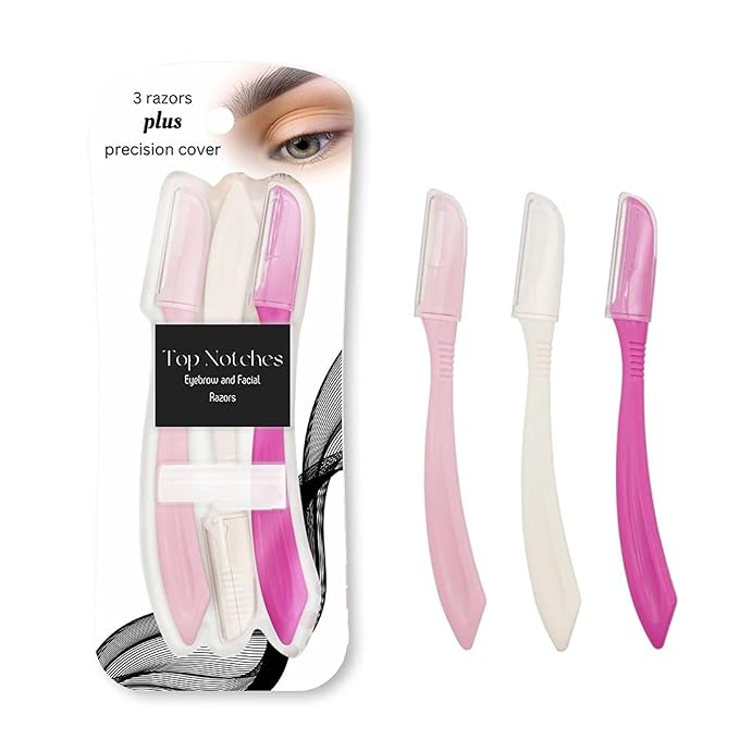 TopNotches Disposable Razors – Eyebrow And Facial Razor With Precision Cover-3 Count Dermaplaning Razor For Women