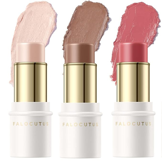 3 Pcs LIGHT-MEDIUM Contour Stick Set,Cream Blush & All Skin