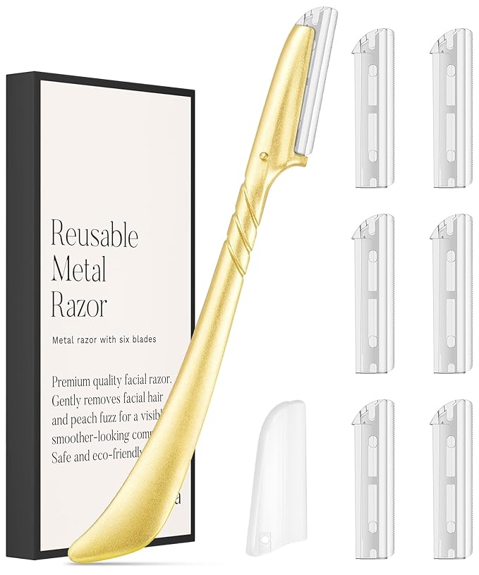 ennva Razors & Blades – ennva Eyebrow Razor for Women - Eyebrow Trimmer Dermaplaning Tool- Ergonomic Eyebrow Shaper and Facial Razor for Peach Fuzz-Exfoliating Face Razor for Eyebrows-Eye Brow Shaver Razors w/ 7 Blades- Gold