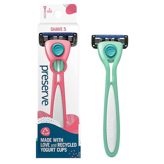 Preserve Disposable Razors – Preserve Shave 5 Five Blade Refillable Razor, Made from Recycled Materials, Neptune Green