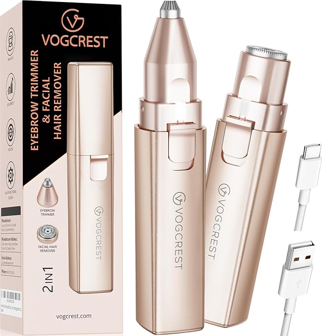 VGVOGCREST Eyebrow Trimmers – Rechargeable Facial Hair Removal for Women: 2-in-1 Electric Eyebrow and Facial Hair Removal Device - Suitable for eyebrows chin cheeks Features a built-in LED light