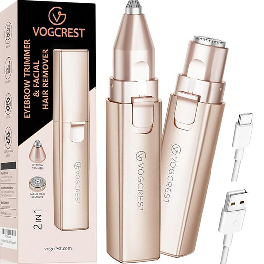 VGVOGCREST Eyebrow Trimmers – Rechargeable Facial Hair Removal for Women: 2-in-1 Electric Eyebrow and Facial Hair Removal Device - Suitable for eyebrows chin cheeks Features a built-in LED light