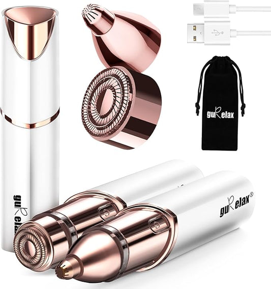 Gurelax Eyebrow Trimmers – Eyebrow Facial Trimmer: 2 in1 Rechargeable Facial Hair Removal and Eyebrow Shaver - Face Lips Body Painless Facial Razor with Replacement Heads