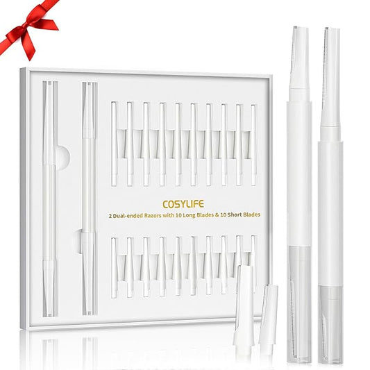 COSYLIFE Razors & Blades – Dermaplaning Tool for Face Eyebrow Razor, Includes 2 Dual End Razors and 20 Blade Refills Exfoliating Face Razors for Women Facial Razor for Peach Fuzz and Eyebrow Starter Kit