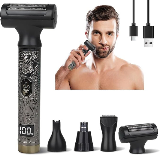 BeanifyElectricRazor Personal Groomers – Electric Shaver for Men & Women, 2025 Wet Dry Cordless Razor with LED Display, Rechargeable Hair Remover with 4 Grooming Heads for Face, Body, Bikini, Nose, Legs and Eyebrows (Black)