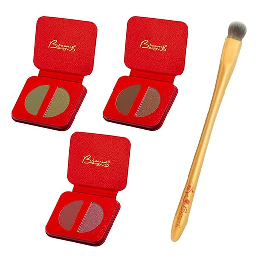 BESAMECOSMETICS Eyeshadow – BESAME 3 Eyeshadow Duo & Shadow Brush Set – Socialite Brown, Pistachio, Plum Dandy – Ultra-Blendable Matte & Shimmer with Cruelty-Free Shadow Brush