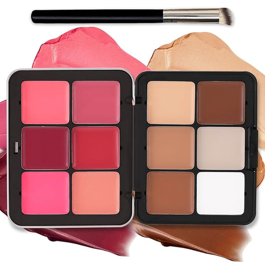 AOAZXBB Blush – 12 Colors Cream Blush Palette Cream Concealer Foundation Palette,Natural Matte Face Makeup Palette with Brush