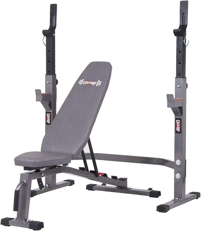 Top Pick – Body Champ Olympic Weight Bench with Squat Rack Included PRO3900, Grey