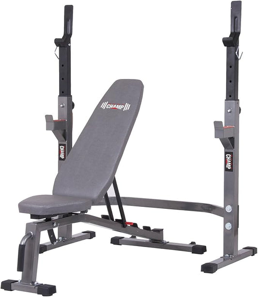 Top Pick – Body Champ Olympic Weight Bench with Squat Rack Included PRO3900, Grey