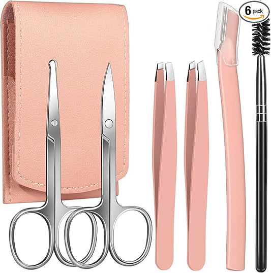 FANDAMEI Eyebrow Scissors – FANDAMEI Eyebrow Kit with Leather Case - Eyebrow Scissors, Tweezers, Razor, Brush for Women & Men - Facial Hair & Ingrown Hair Removal