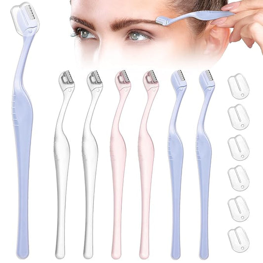 Honoson Disposable Razors – 6Pcs Eyebrow Razor Mini Eyebrow Razor Trimmer Female Face Shaver Lip Hair Remover with Precision Cover Small Shaver for Women Makeup Face Care Tools(Clear, Clear Purple, Light Blue)