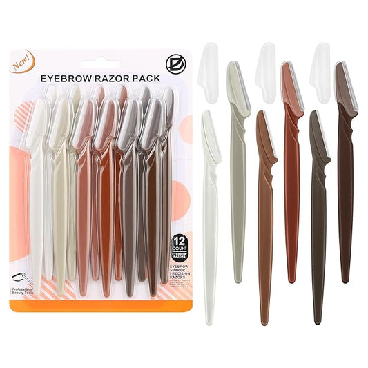D Disposable Razors – D Dermaplane Razor for Women Face - 12PCS Eyebrow Razor With Precision Cover - Dermaplaning Tool for Face Shaver - Facial Hair Removal - Neutral