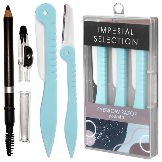 Imperial+Selection Disposable Razors – Eyebrow Razor | Facial Hair Remover Women | Dermaplaning Blades for Face | Eyebrow Hair Remover | Shaper & Razors Women | Free Eyebrow Pencil Black
