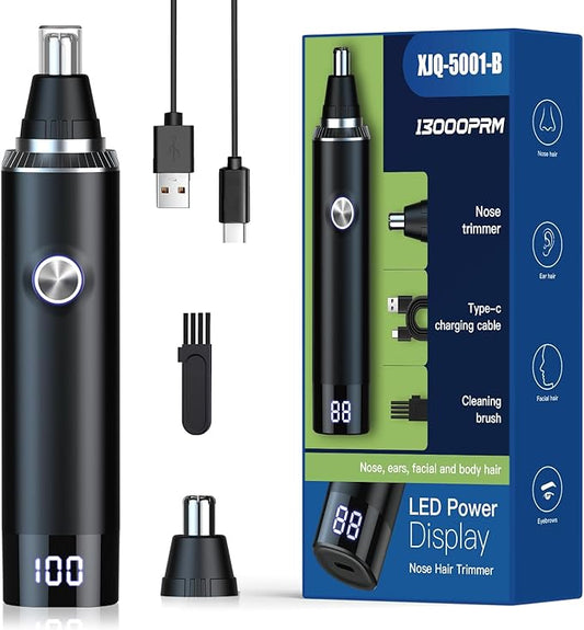 Ginity Nose & Ear Hair Trimmers – Ear & Nose Hair Trimmer with LED Display for Men Women,Painless USB Rechargeable Eyebrow & Facial & Nose Hair Trimmer Clipper,Professional IPX7 Waterproof Dual Edge Blades 12500 RPM (Black)